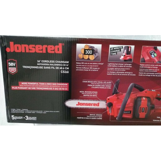 58-Volt Cordless Chainsaw Battery Included Jonsered CS16i 16 in