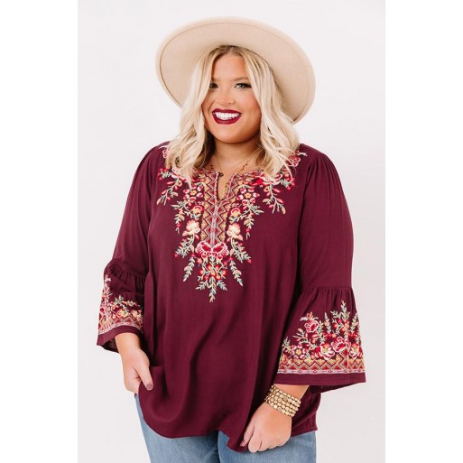 Manhattan Embroi red Shift Top  Curves