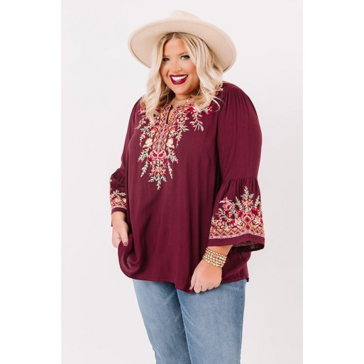 Manhattan Embroi red Shift Top  Curves